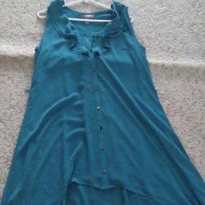 Teal sleeveless summery dress with buttons